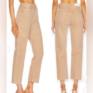 RE/DONE Women's Washed Khaki Straight Leg High Waisted Jeans